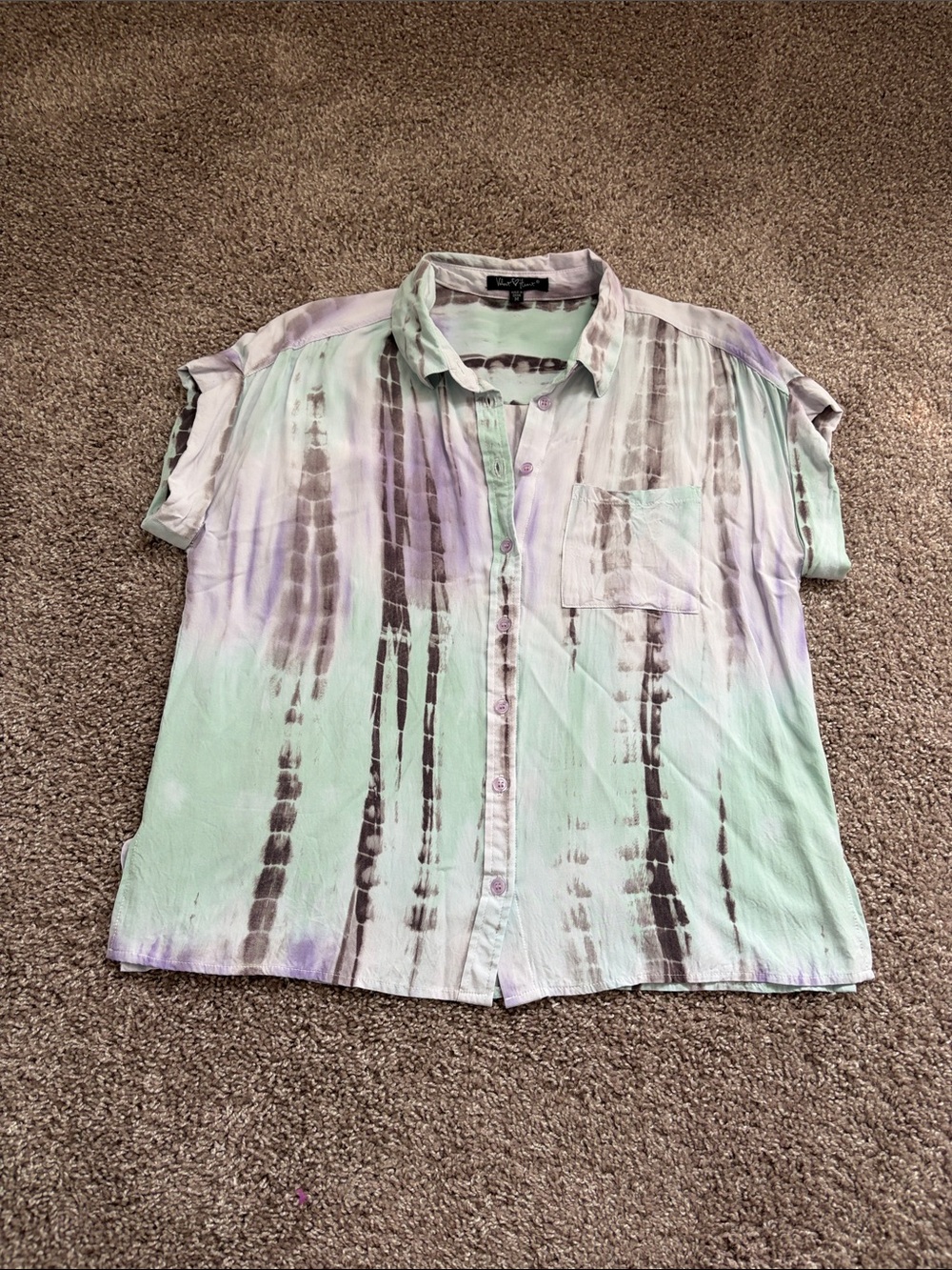 Aqua & Lavender Button-Up Collared Shirt